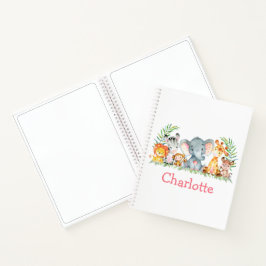 Safari Dschungeltiere Wasserfarben Rosa Zeichnend Notizblock