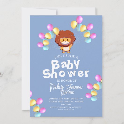 Safari Einfache Niedliche Ballons Löwendusche Einladung (Vorderseite)