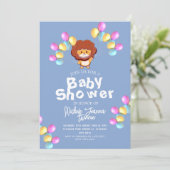 Safari Einfache Niedliche Ballons Löwendusche Einladung (Stehend Vorderseite)