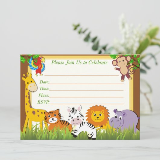 Safari-Einladung zum Geburtstag, Dschungeleinladun Einladung (Stehend Vorderseite)
