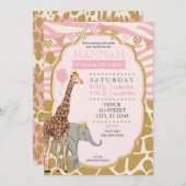 Safari Einladung zum Geburtstag - Rosa (Vorne/Hinten)
