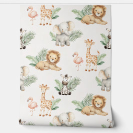 Safari Elefant Giraffe Zebra Flamingo Löwe Baby Tapete