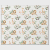 Safari Elefant Giraffe Zebra Flamingo Löwe Tier Geschenkpapier (Flach)