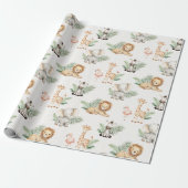 Safari Elefant Giraffe Zebra Flamingo Löwe Tier Geschenkpapier (Ungerollt)