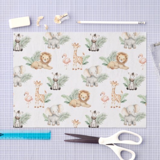 Safari Elefant Giraffe Zebra Flamingo Löwe Tier Seidenpapier (Handwerk)