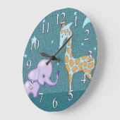 Safari-Elefant-und Giraffen-Tier-Kinderuhr Große Wanduhr (Winkel)