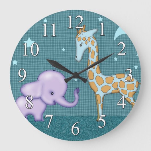 Safari-Elefant-und Giraffen-Tier-Kinderuhr Große Wanduhr (Vorderseite)