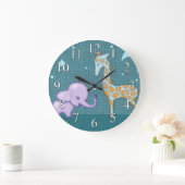 Safari-Elefant-und Giraffen-Tier-Kinderuhr Große Wanduhr (Zuhause)