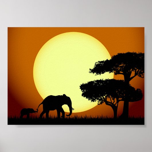 Safari-Elefanten bei Sonnenuntergang Poster (Vorne)