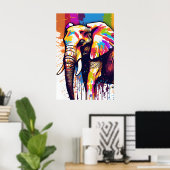 Safari Elephant Art, Rainbow Paint Spritzer Wall Poster (Heimbüro)