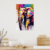 Safari Elephant Art, Rainbow Paint Spritzer Wall Poster (Küche)
