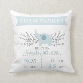 Safari Elephant Birth Announcement Stats Pillow Kissen