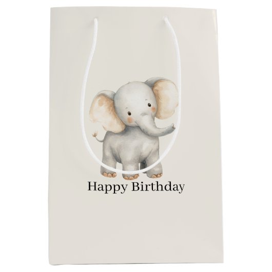 Safari Elephant Birthday Mittlere Geschenktüte (Vorderseite)
