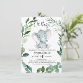 Safari Elephant Foliage Wreath Baby Dusche Einladung (Stehend Vorderseite)