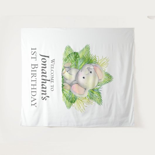 Safari Elephant Geburtstag Thema Hintergrund Wandteppich (Vorderseite (Horizontal))