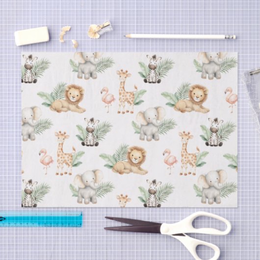 Safari Elephant Giraffe Zebra Flamingo Lion Animal Seidenpapier (Handwerk)