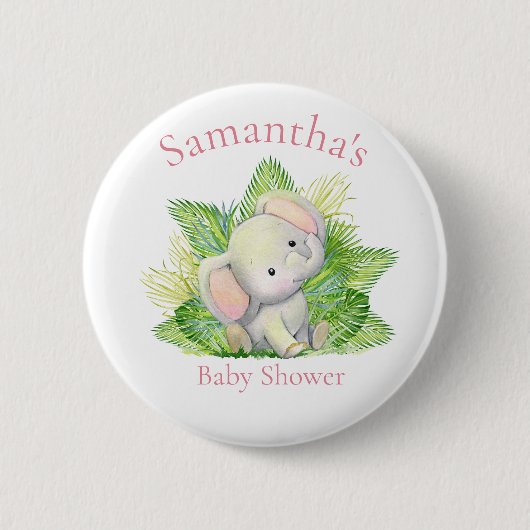 Safari Elephant Pink Baby Showbutton Button (Vorderseite)