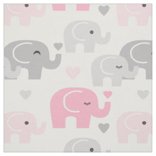 Safari Elephant Pink Gray Stoff