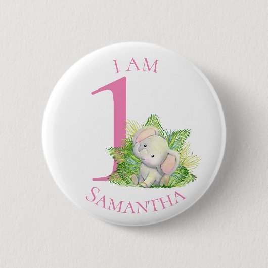 Safari Elephant rosa BIRTHDAY Button (Vorderseite)