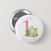 Safari Elephant rosa BIRTHDAY Button (Vorne & Hinten)