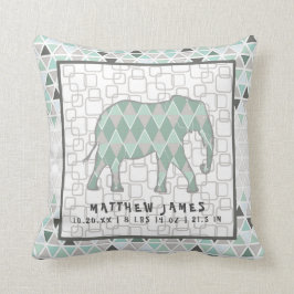 Safari Elephants Baby Boy Geometric Birth Stats Kissen