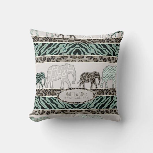 Safari Elephants Baby Boy Kinderzimmer Leopard Zeb Kissen (Vorderseite)