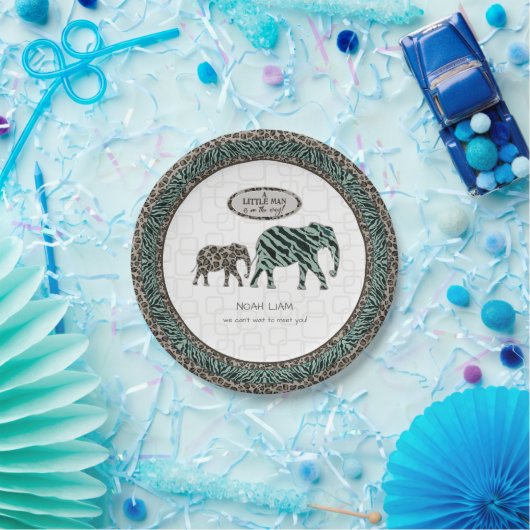 Safari Elephants Little Man Baby Boy Zebra Dusche Pappteller (Party)