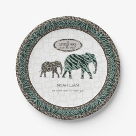 Safari Elephants Little Man Baby Boy Zebra Dusche Pappteller