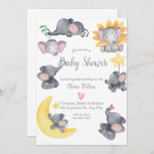 Safari Elephants Watercolor Babydusche Einladung (Vorne/Hinten)