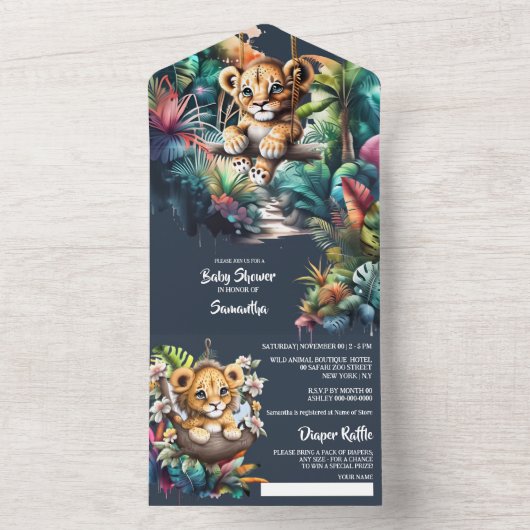 Safari-Erlebnis Löwe Cb Dschungel Grünzoo All In One Einladung (Innen Boden)