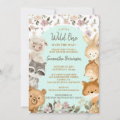 Safari Farm Animal Bear Fox Rabbit Raccoon blue Einladung (Vorderseite)