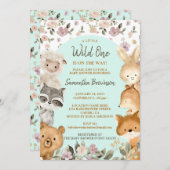 Safari Farm Animal Bear Fox Rabbit Raccoon blue Einladung (Vorne/Hinten)