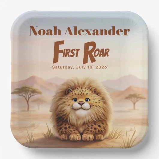 Safari First Roar Fluffy Leopard Birthday Party Pappteller (Vorderseite)