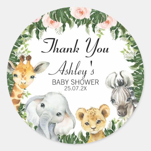 Safari Floral Foliage Baby Dusche Gefallen Sticker (Vorderseite)