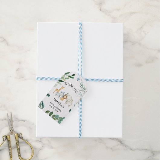 Safari Foliage Gender Neutral Baby Shower Geschenk Geschenkanhänger (Mit Garn)