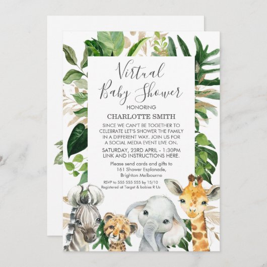 Safari Foliage Virtual Baby Dusche Einladung (Vorne/Hinten)