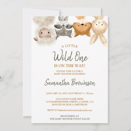 Safari Forest Animal Sheep Raccoon Fox Kaninchen Einladung (Vorderseite)