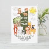 Safari Forest Animals ONE Wild Year Kindergeburtst Einladung (Stehend Vorderseite)