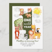 Safari Forest Animals ONE Wild Year Kindergeburtst Einladung (Vorne/Hinten)
