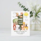 Safari Forest Animals ONE Wild Year Kindergeburtst Postkarte (Stehend Vorderseite)