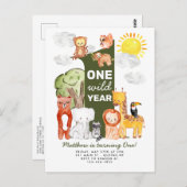 Safari Forest Animals ONE Wild Year Kindergeburtst Postkarte (Vorne/Hinten)