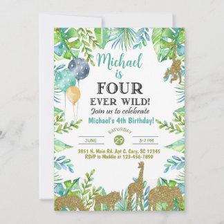 Safari Fourever Wild Junge 4. Geburtstag Einladung