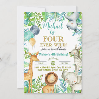 Safari Fourever Wild Junge 4. Geburtstag Einladung