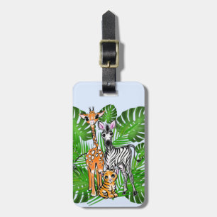 Safari-Freunde, Giraffe, Zebra, Tiger, Palm-Blätte Gepäckanhänger