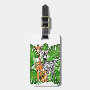Safari-Freunde, Giraffe, Zebra, Tiger, Palm-Blätte Gepäckanhänger
