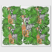 Safari-Freunde, Giraffe, Zebra, Tiger, Palm-Blätte Geschenkpapier (Flach)