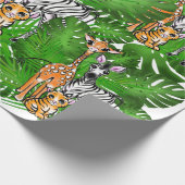 Safari-Freunde, Giraffe, Zebra, Tiger, Palm-Blätte Geschenkpapier (Ecke)