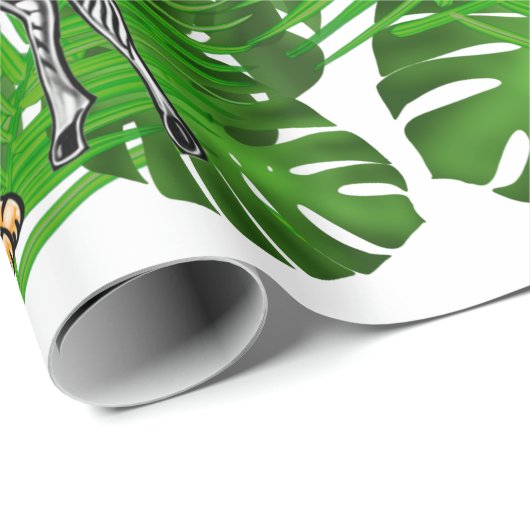 Safari-Freunde, Giraffe, Zebra, Tiger, Palm-Blätte Geschenkpapier (Rolleneckpunkt)