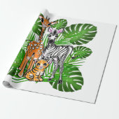 Safari-Freunde, Giraffe, Zebra, Tiger, Palm-Blätte Geschenkpapier (Ungerollt)