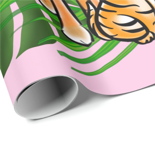 Safari-Freunde, Giraffe, Zebra, Tiger, Palm-Blätte Geschenkpapier (Rolleneckpunkt)